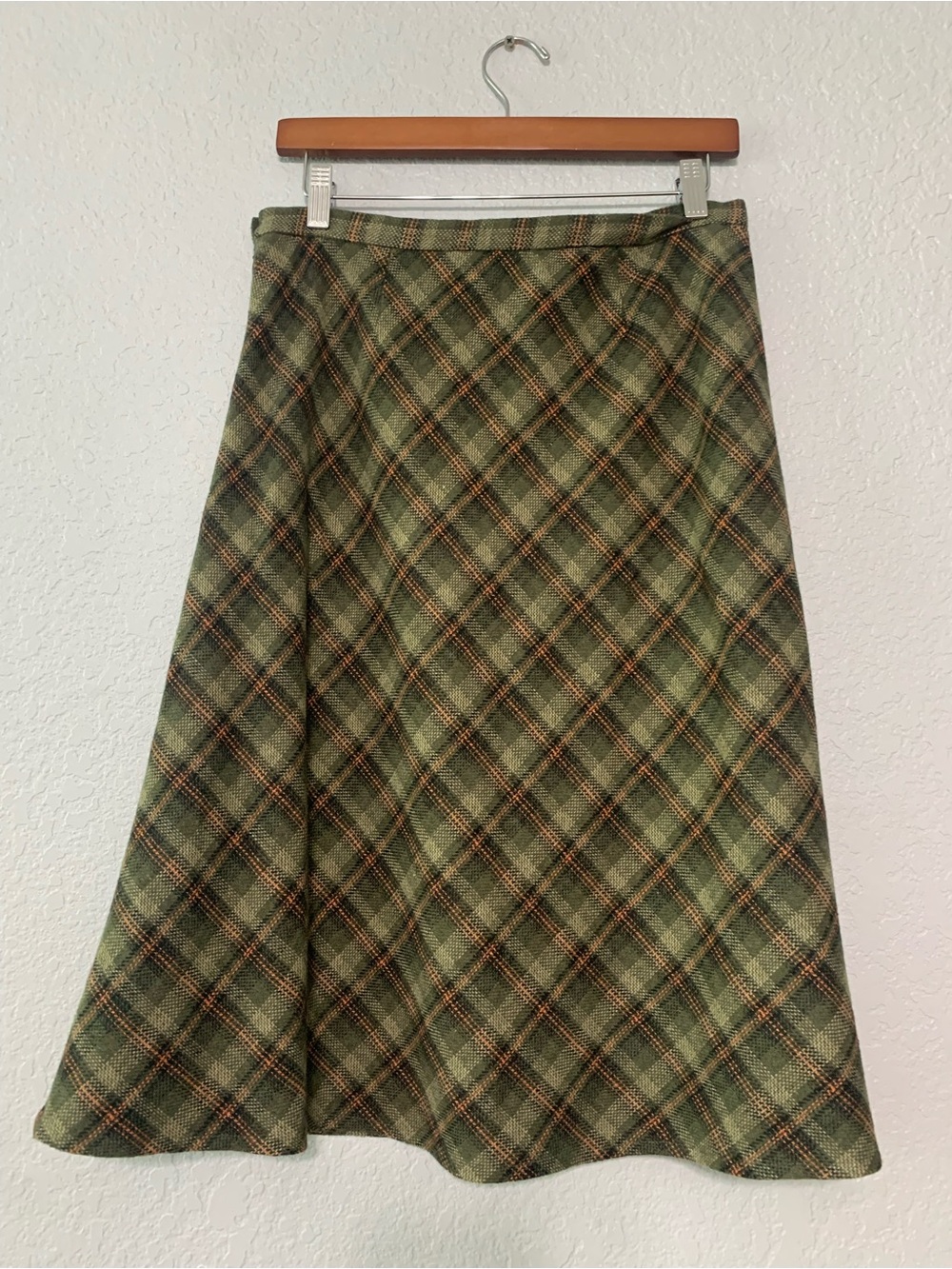Cato Green Plaid A-Line Skirt with Orange Accents
